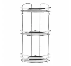Кутова полиця трирівнева з гачками хром 14х26х62 см Tekno-Tel LM009H Кутова полиця трирівнева з гачками хром 14х26х62 см Tekno-Tel LM009H