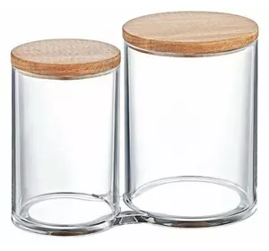 Набір з двох циліндричних банок прозорий з дерев'яною кришкою Boxup FT-215 Набір з двох циліндричних банок прозорий з дерев'яною кришкою Boxup FT-215