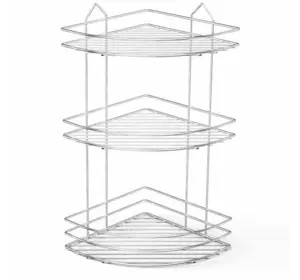 Кутова полиця для ванни трирівнева сатен 24х24х47 см Tekno-Tel Eco BK003 Кутова полиця для ванни трирівнева сатен 24х24х47 см Tekno-Tel Eco BK003