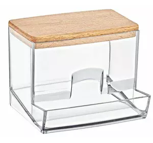 Контейнер під ватні палички прозорий з дерев'яною кришкою Boxup FT-204 Контейнер під ватні палички прозорий з дерев'яною кришкою Boxup FT-204